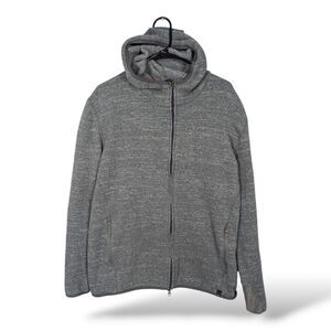 PRANA men's fleece Lined Sweater jacket XL full zip Hooded Gray Gorpcore‎